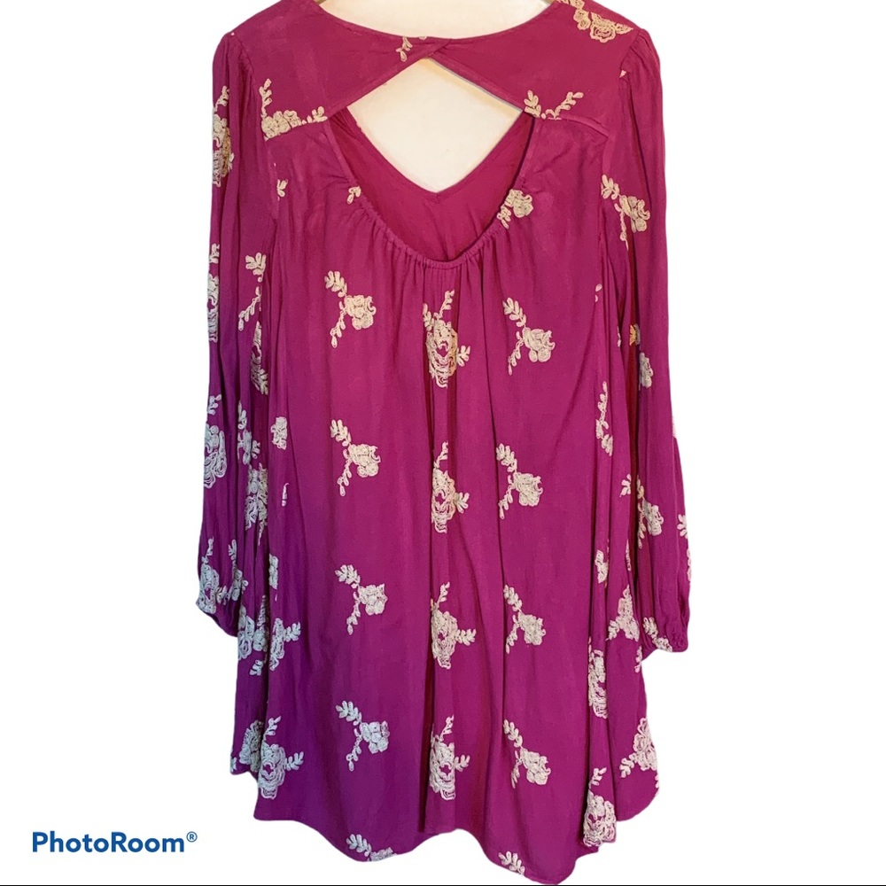 Free People Purple Embroidered Swing Dress or Tunic Top - Picture 3 of 9